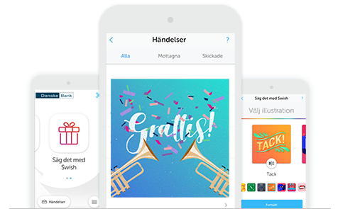 tre mobiler med swish-kort